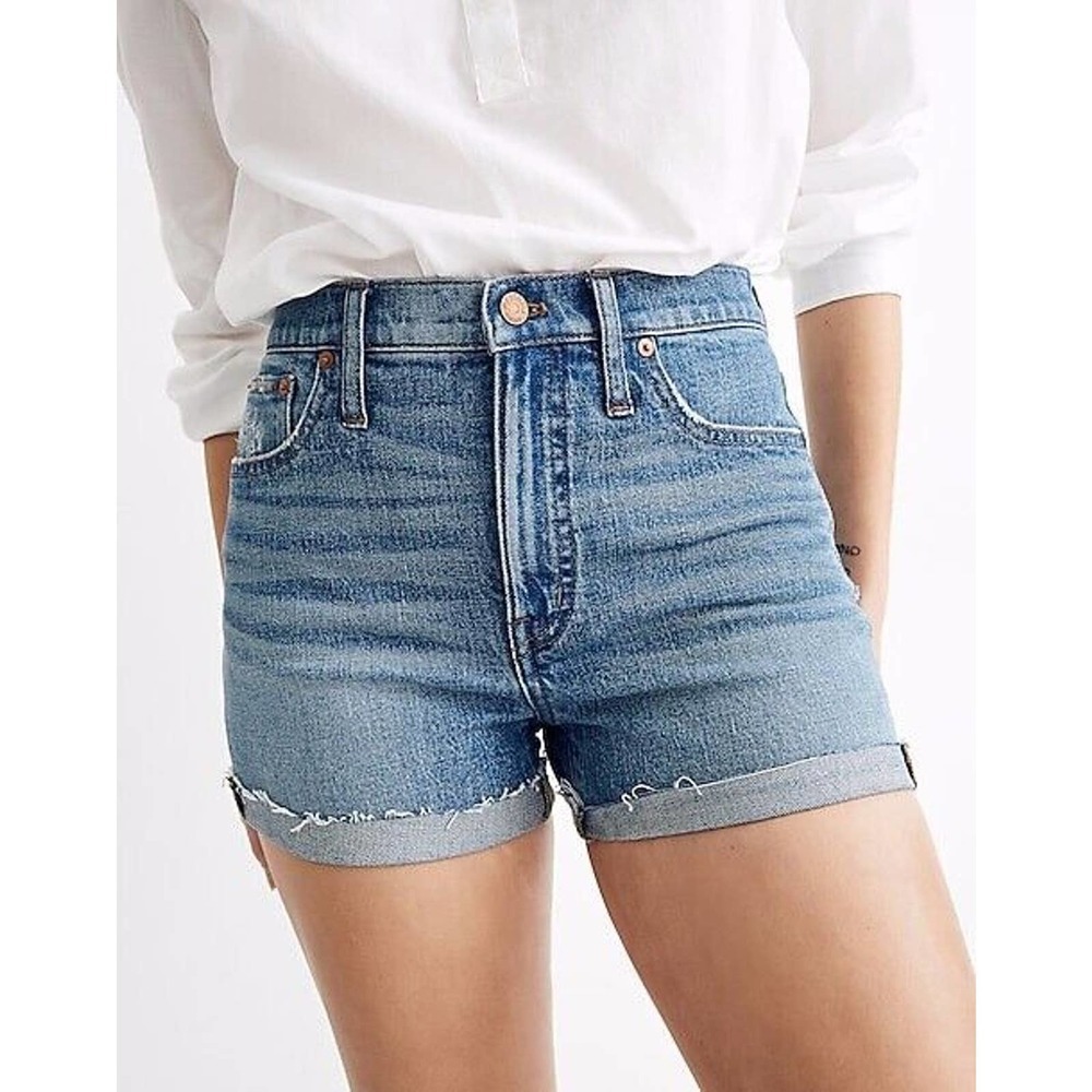 Madewell | Women's Blue High Rise Denim Paint Splatter Shorts Size 25